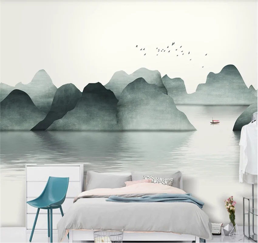 

Customized 8d wallpaper new Chinese artistic conception abstract ink landscape living room backdrop wall covering