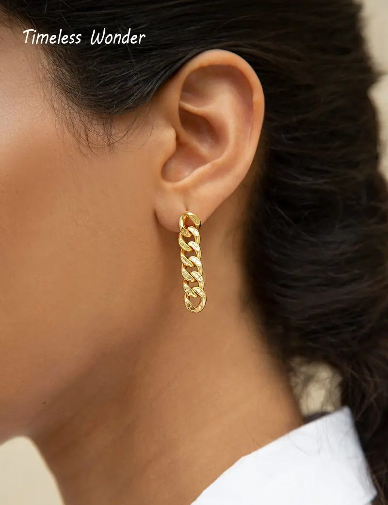 

Timeless Wonder Brass Chic Curve Chain Linked Statement Stud Earrings Jewelry Women Gothic Runway New Trendy Ins Gold Heavy 1544