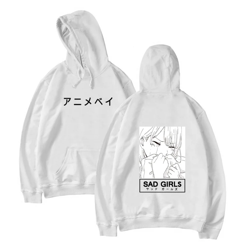 Women Men Hoodie Sweatshirt Otaku Anime Sad Girls Manga Printing Long-sleeved Anime Kpop Clothes Streetwear Oversized Hoodie