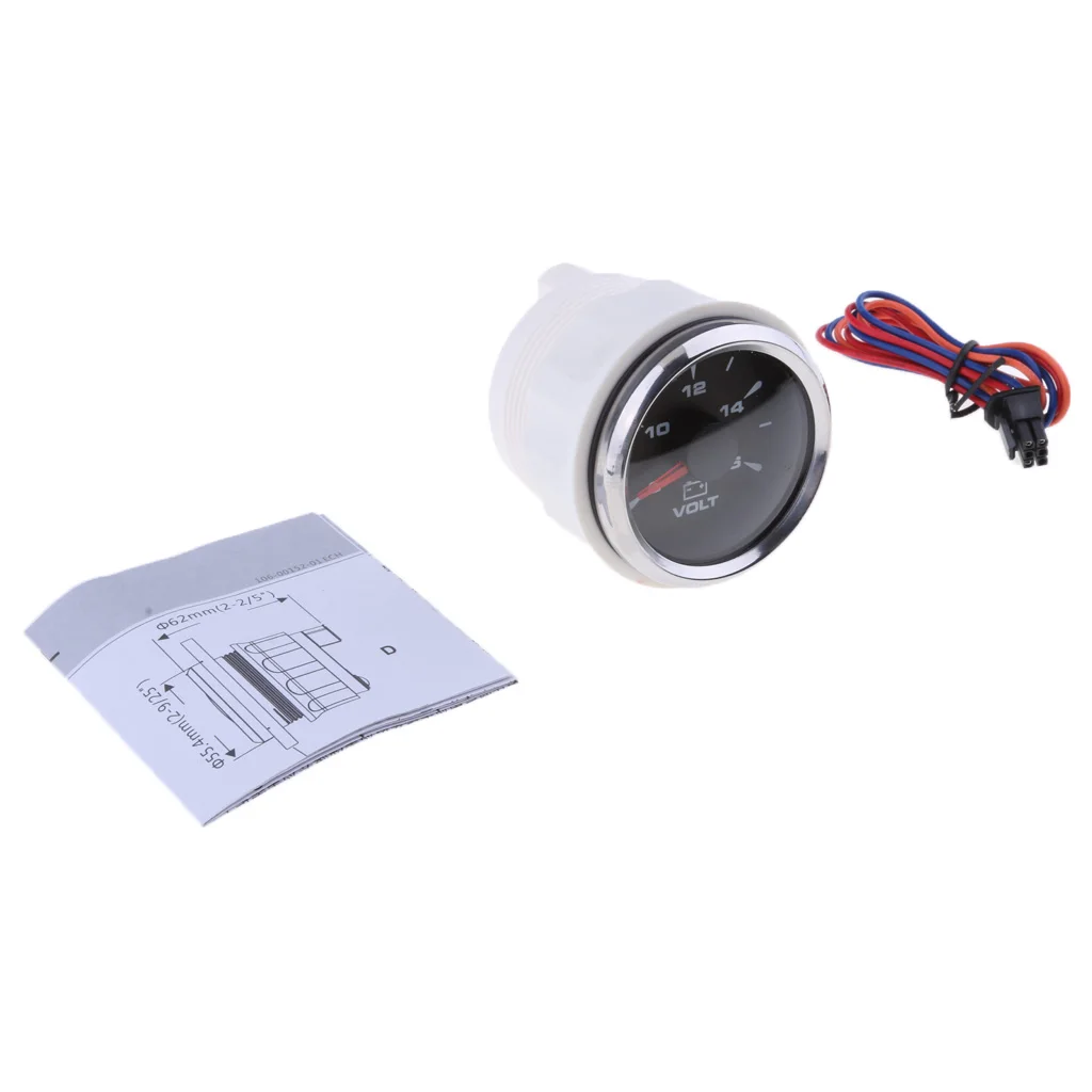 8-16V Voltage Gauge Volt Meter For Boat Marine 52mm Black & Chrome