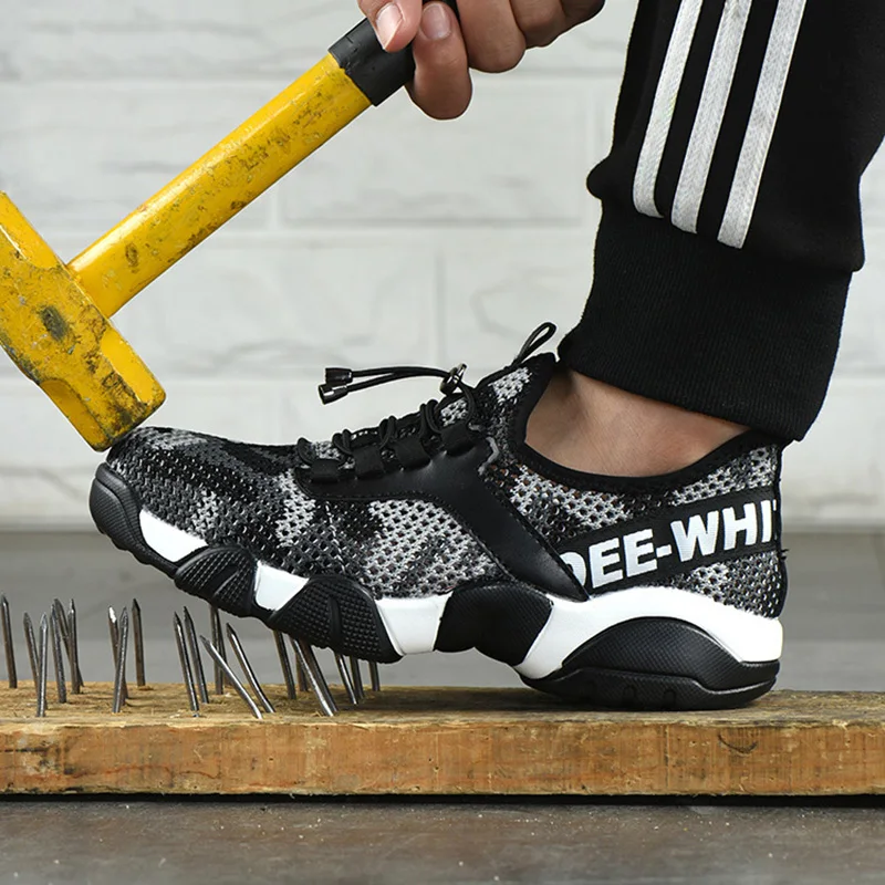 

2019 Men Steel Nose Safety Work Shoes grid Lightweight Breathable Reflective Casual Sneaker Prevent piercing Protective boots