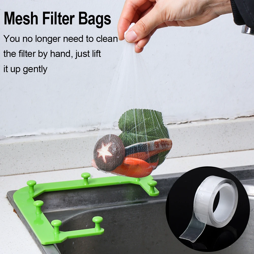 Tri-Holder Filter Sink Strainer Bag Leftovers Garbage Storage Rack Kitchen Hanging Fine Mesh Net Holder