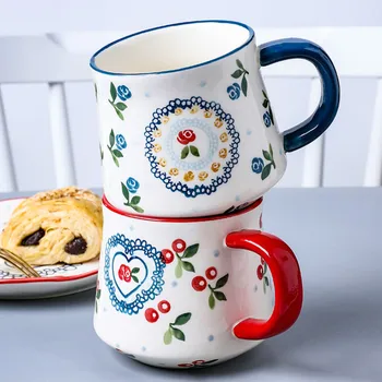 

Porcelain Coffee Cup with Flowers with Handle Cute Japanese Mug Vintage Nordic Copos E Canecas Retro Mug Personnalisable HH50MK