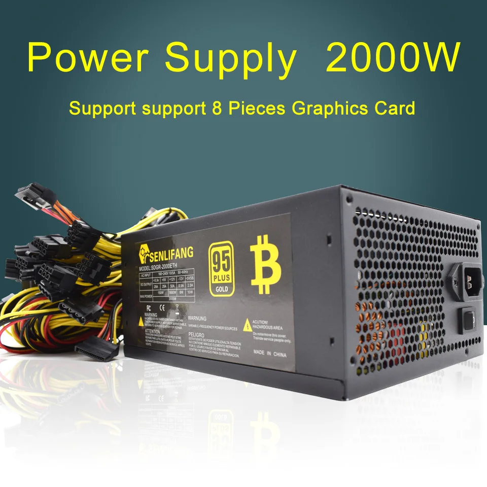 2pcs wholesale 2000W ATX Power Supply 95% High Efficiency for Ethereum S9 S7 L3 Rig Mining 180-260V bitcoin miner asic