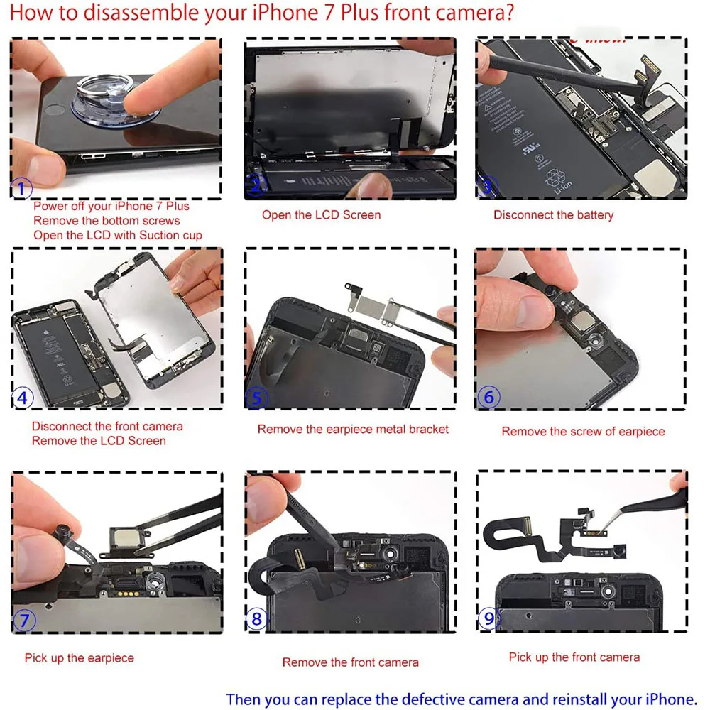 Front Camera Flex Cable For iPhone 7 7P 8 Plus With Sensor Proximity Light + Full Set Screws Waterproof Glue + Ear Speaker