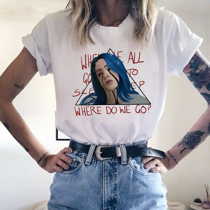 Billie Eilish Футболка женская мужская одежда топы футболки Модная Футболка Повседневная с круглым вырезом короткие женские унисекс подростковые футболки