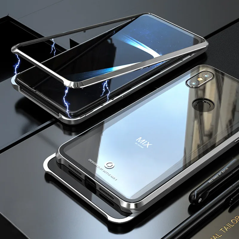Металлический бампер с магнитным украшением, стеклянный чехол для coque Xiaomi mi x 3, чехол, противоударный жесткий чехол для задней панели для Xiaomi mi x 3 5G, чехол - Цвет: Silver