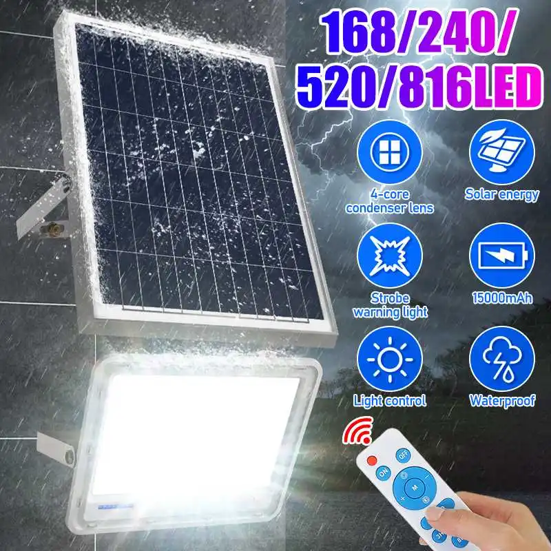 

Светодиодный прожектор на солнечной батарее с дистанционным управлением, 1000 Вт, стробоскоп, таймер, 15000 мАч, настенная лампа на солнечной батарее, водонепроницаесветильник внешнее освещение