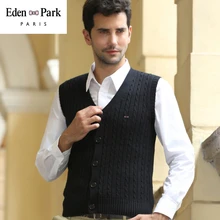Eden Park бизнес тянет Повседневный вязаный жилет мужской осень зима V воротник хлопок пуловер тонкий свитер мужской черный