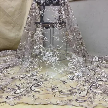 

2020 Latest sequins French Africa Lace Fabric High Quality African Embroidered Tulle Lace Fabric For Appliqued Wedding Dress