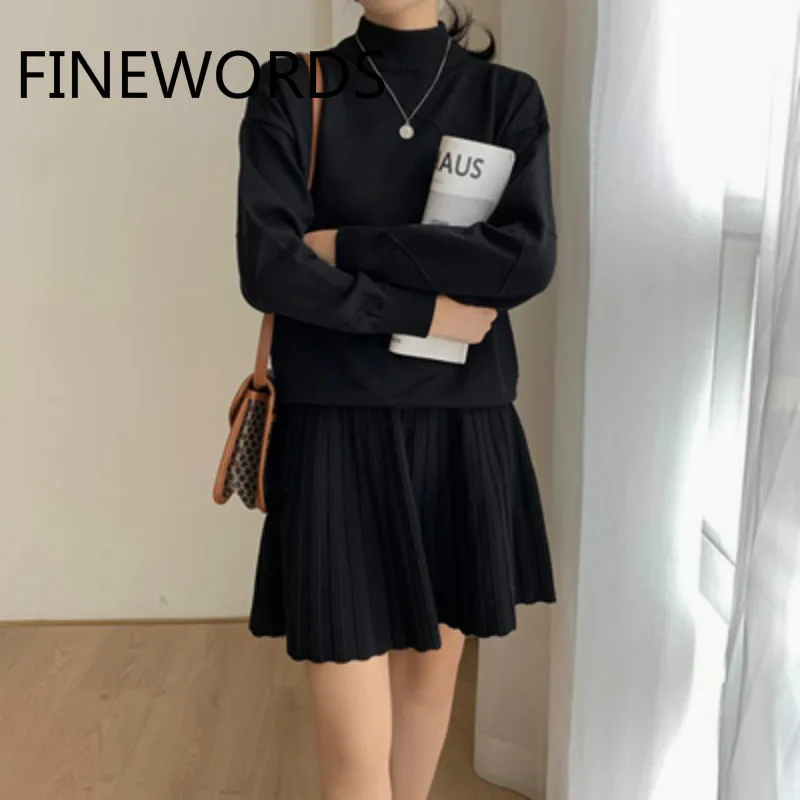 Винтажный элегантный вязаный свитер FINEWORDS корейское осенне-зимнее черное