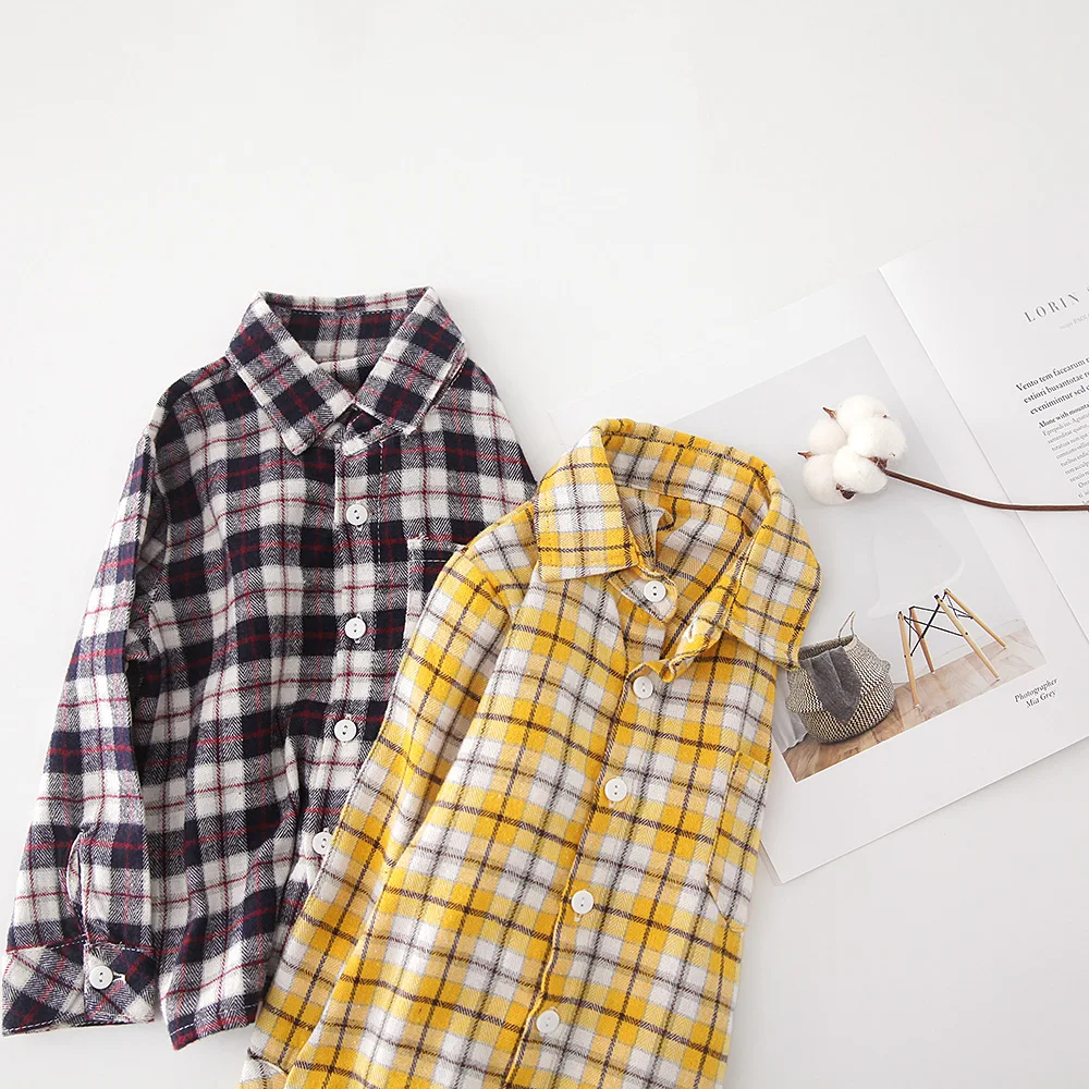 Childrenswear Baby Men And Women Children Embroidery Simple Fold-down Collar Korean-style Long-sleeved Shirt Dy006