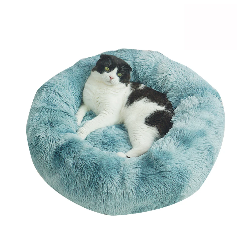 Мягкая теплая круглая кровать для питомца кошки удобное гнездо для питомца собака кошка Моющийся питомник легко чистится кровать для собаки теплый дом для питомца - Цвет: blue green