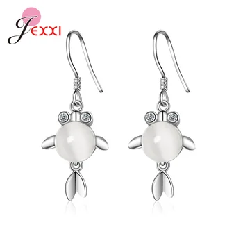 

Simple Sweet Cubic Zircon Moonstone Animal Fish Earrings 925 Sterling Silver Dangle Earring Birthday Party Ear Jewelry