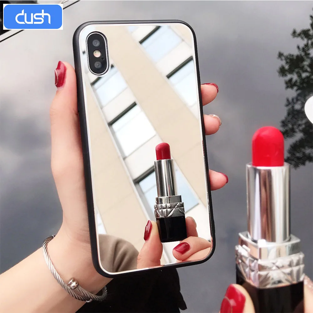 

DUSH Cosmetic Mirror Case For iPhone 11 Pro X XS MAX XR 7 8 For Samsung S10 Note10 8 9 Luxury Girl Glass TPU+PC ShockProof Cover