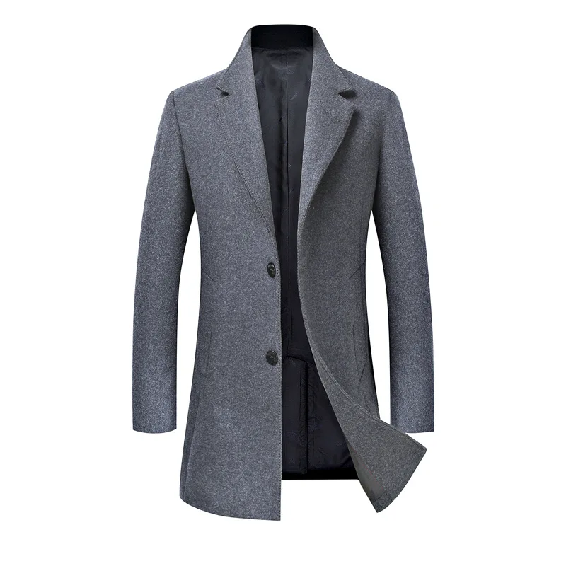

Men Slim Jacket Coat Black Gray Brand Double-breasted Wool Coat Nice Winter Thick Warm Warm Luxury Business Casual