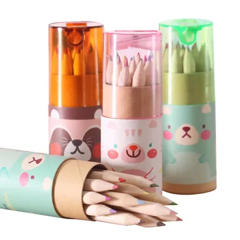 

12Pcs/set Kawaii Cute Mini 12 Colored Pencil Set Paint Brush Wood Color Pencils School Stationery Drawing