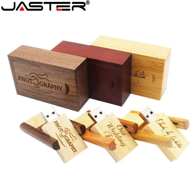 JASTER USB флеш-накопитель, креативный деревянный квадратный вращающийся USB 2,0, 4 ГБ, 8 ГБ, 16 ГБ, 32 ГБ, 64 ГБ, USB и деревянная коробка, более 10 шт., бесплатный логотип