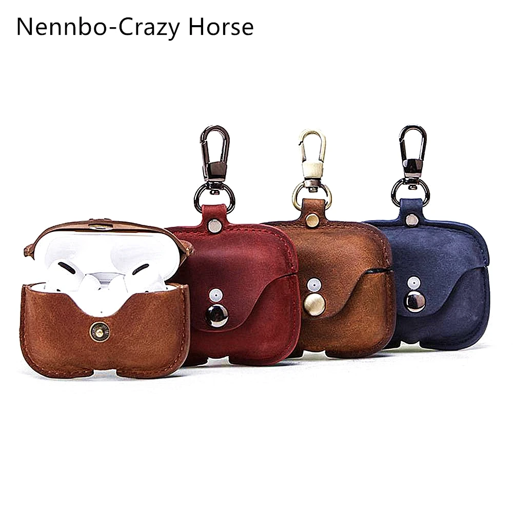 

Nennbo Retro Leather Cover Protective Case with Keychain for Airpods Pro Genuine Leather For airpods case