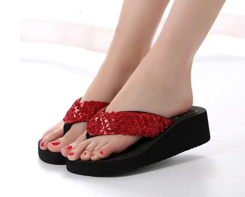 BOUSSAC/модные летние женские вьетнамки на платформе и высоком каблуке; пляжные сандалии; шлепанцы с бантом; женская обувь; Size36-40 на выбор
