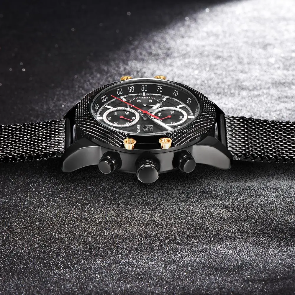 fashion top luxury brand BENYAR set new Men's watches casual mesh belt wristwatch mens waterproof sport chronograph Reloj Hombre