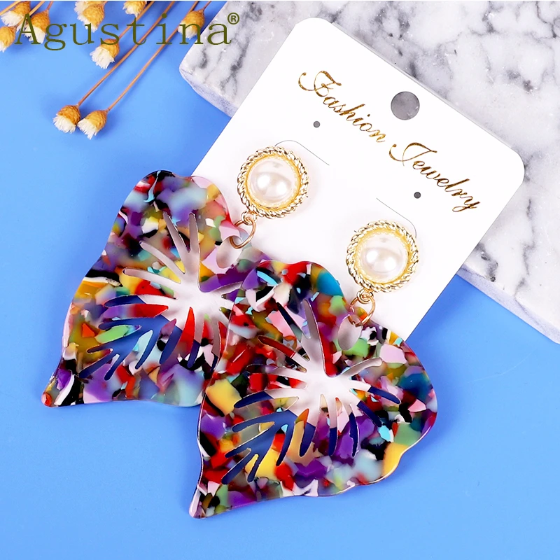 

Earrings Fashion Jewelry Green Punk Leaf Colorful Women Earring Minimalist Acetate Girls Boho Simple Earings Stud Cute Simple CC
