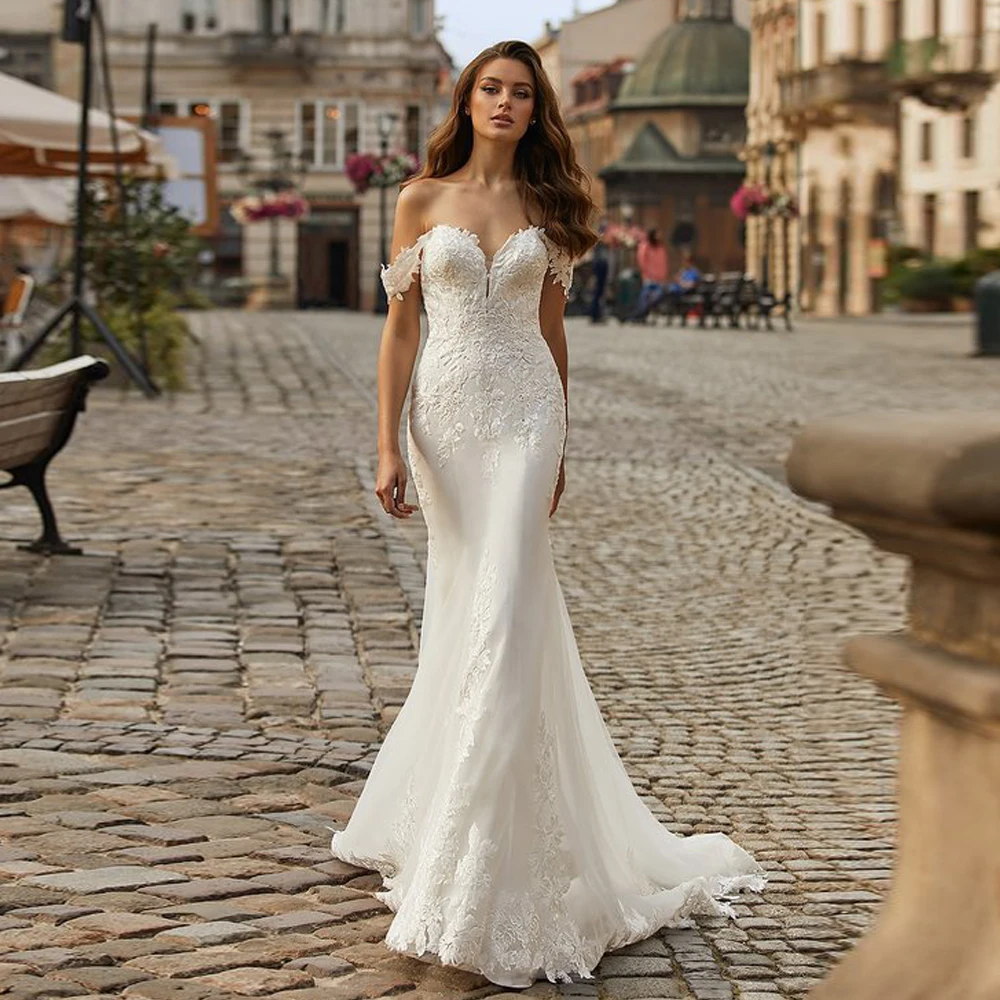 PROD 1005002524941682 Sexy Sweetheart Sleeveless Mermaid Wedding Gowns
White Off The Shoulder Lace Appliques Vestido De Noiva Bridal Dress