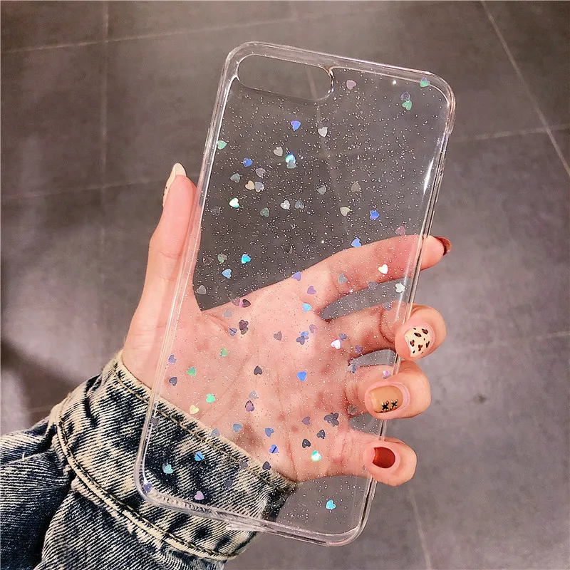 Ottwn блестящий чехол для телефона для iPhone 11 чехол 11 Pro XS Max XR X 6 6s 7 8 Plus любовь, сердце, звезды блестки мягкий Блестящий Прозрачный чехол Капа