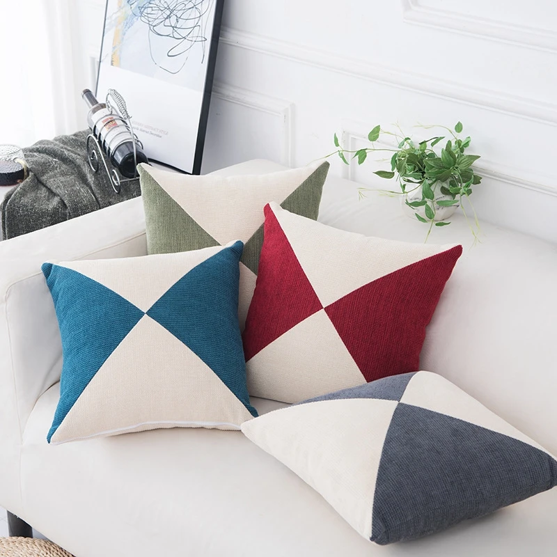 fundas de cojin modernas de lujo cojines decorativos de algodon y lino para dormitorio color solido rojo blanco marron cojines para sofa