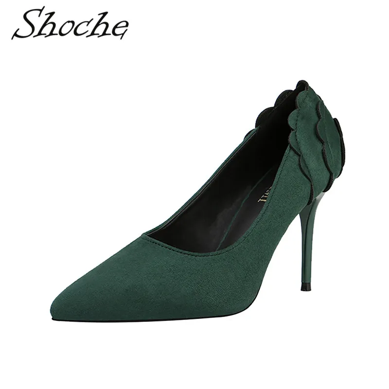 

Shoche Ladies High Heels Pink Shoes Elegant Women Pumps Sexy Pontied Toe Green Black Footwear