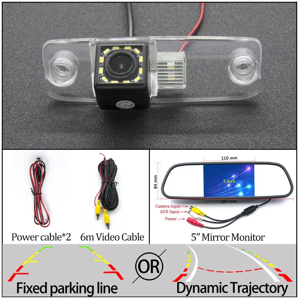 Фиксированная или динамическая траектория Автомобильная камера заднего вида для KIA Ceed Carens/Rondo Mohave Borrego Автомобильная резервная принадлежности для парковки - Название цвета: 12LED N 5 in Mirror