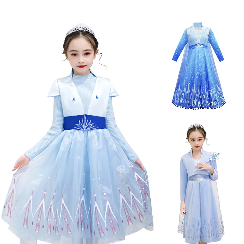 Эльза 2 зимнее платье для девочки Снежная королева костюм принцессы для костюмированного представления Эльза платье Дети Рождество Хэллоуин вечерние девочки Vestido