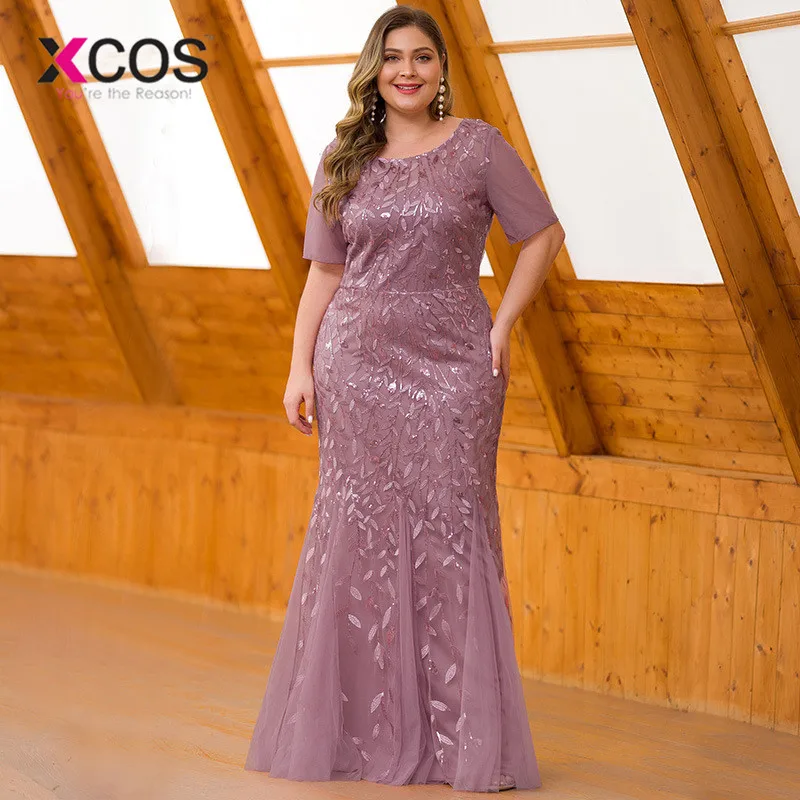 XCOS новое вечернее платье размера плюс, платье русалки, расшитое блестками, с кружевной аппликацией, длинное платье русалки,, вечерние платья - Color: AS PIC