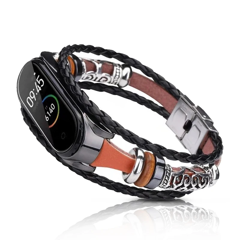 Новый дизайн браслет для часов Xiaomi Mi Band 5 4 3 кожаный ремешок MIband5 на запястье в