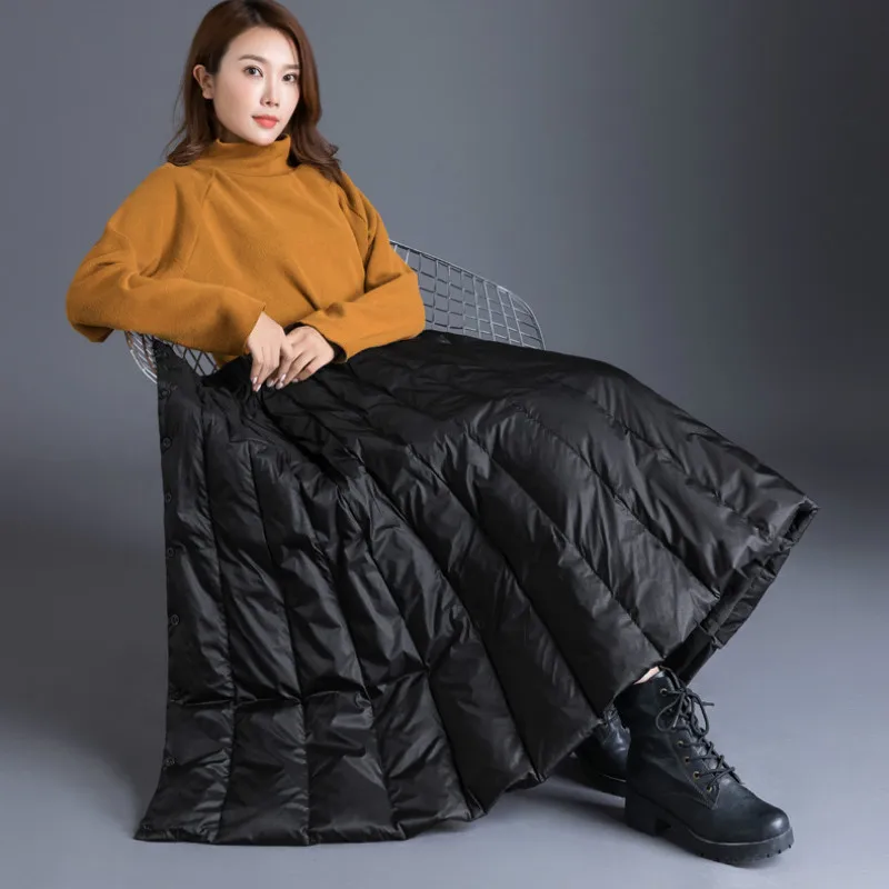 Skirt Warm Garemay Plus-Size Womens High-Waist Casual for Thick Female Padded Black