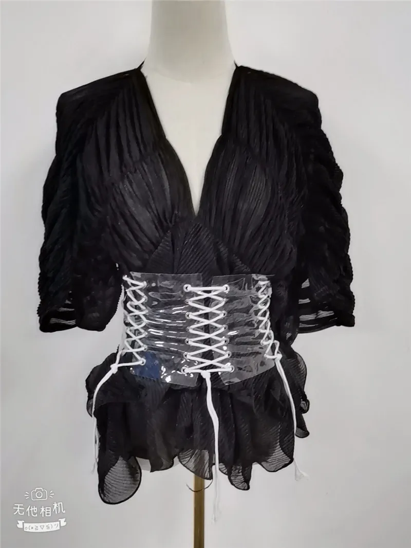 Блузка женская с V образным вырезом Элегантная Модная рубашка оборками открытой