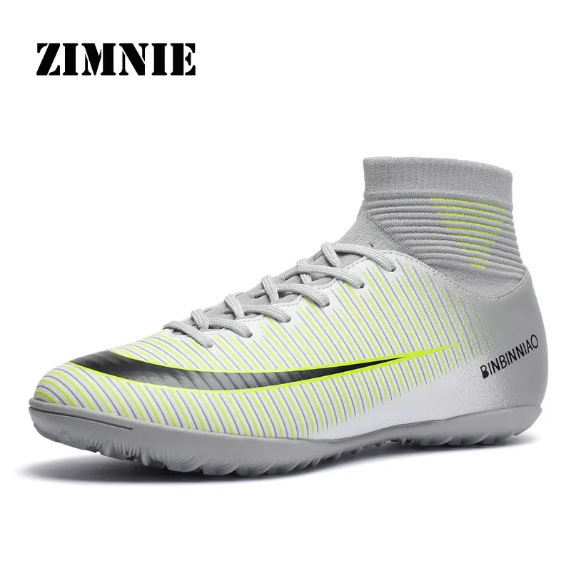 ZIMNIE Turf Black Men Soccer Shoes Kids Cleats Training Football Boots High Ankle Sport Sneakers Size 35-45 Dropshipping - Цвет: 01 Gray