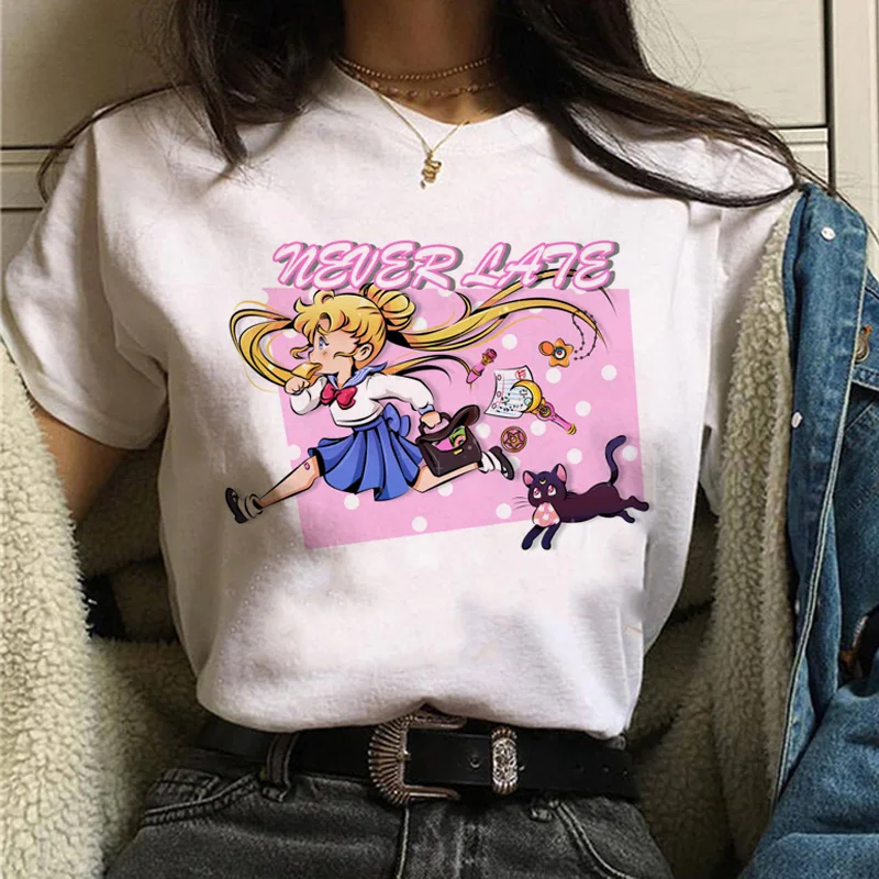 Сейлор Мун футболка Милая женская кошка harajuku ulzzang 90s футболка гранж каваи корейский стиль графическая футболка Женские футболки с принтом