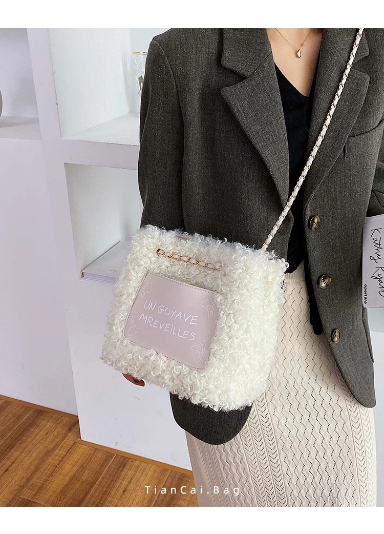 Модные кудрявые плюшевые женские сумки через плечо дизайнерские цепочки с буквенным принтом роскошные сумки через плечо из искусственного меха Большая вместительная сумка-тоут кошелек