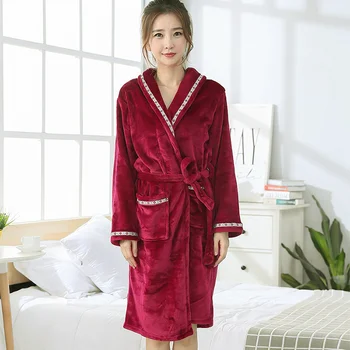 

Winter Womens Sleep Robe Flannel Kimono Autumn Long Sleeve Bath Gown Yukata Nightgown Men Lady Sleepwear Sleepshirts M-XXL