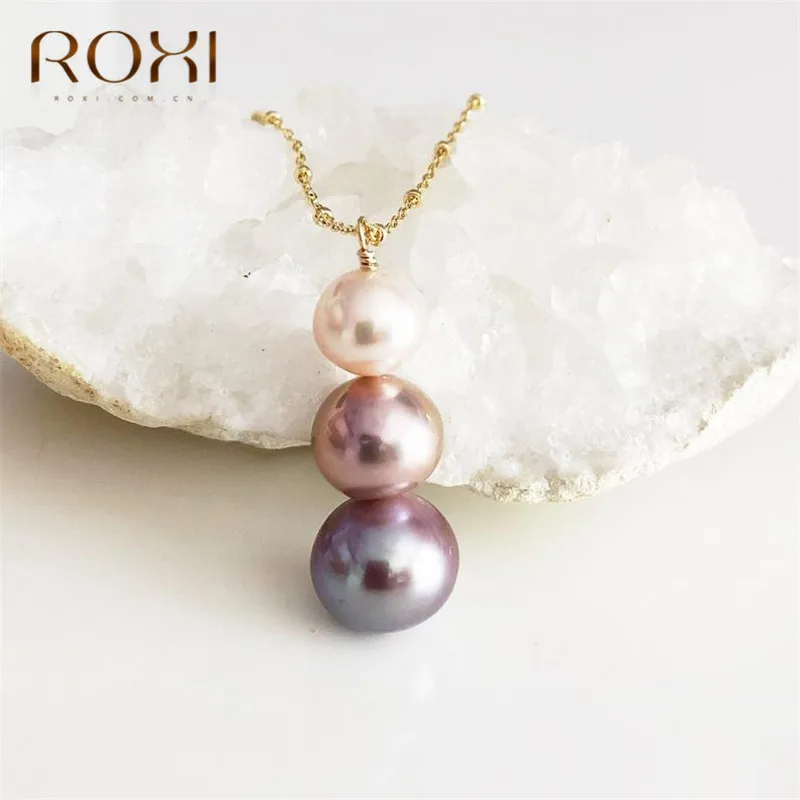 ROXI Simple Freshwater Pearl Necklace Women Fashion Baroque Pearls Ball Droplets Pendants Necklaces Cheap Clavicle Chain Jewelry