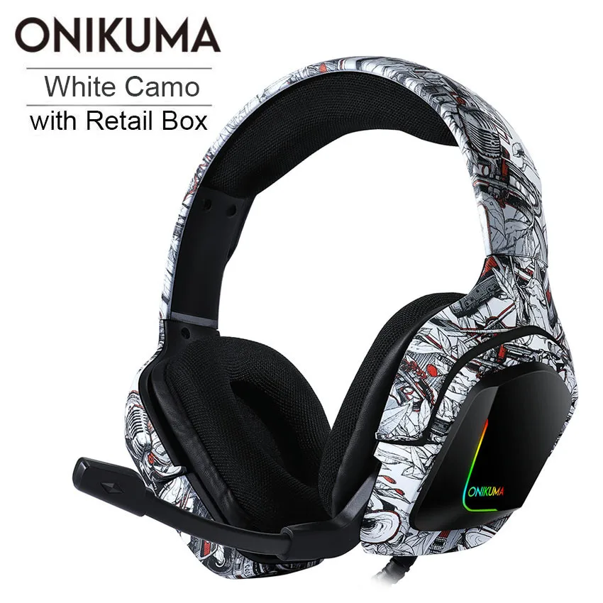 White Camo with Box ONIKUMA K20 PS4 гарнитура casque PC игровая стереосистема Игровые наушники с микрофоном/светодиодной подсветкой для XBox One/ноутбука планшета - Цвет: White Camo with Box