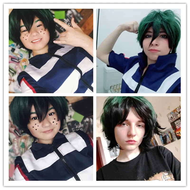 My Hero Academy аниме Midoriya izku косплей одежда Высокая температура проволочное волокно парик термостойкие короткие зеленый градиент черный