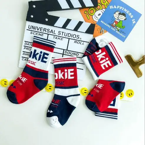 2 Pairs Pack Children's socks autumn and winter rock letter sports combed cotton socks