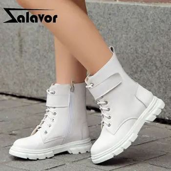 

ZALAVOR Small Size 26-39Women Ankle Boots Pu Flats Cross Strap Zipper Shoes Buckle Warm Boots Winter Fashion Office Footwear