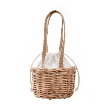 

Summer Mini Bohemian Straw Bags Women Girls Rattan Handbags String Bucket Tote Beach Holiday Bags