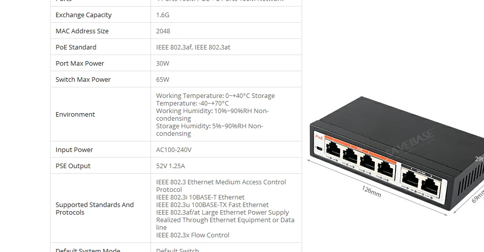 4 + 2 порта 100 м сетевой Smart Plug And Play port power 30 Вт PoE Switch