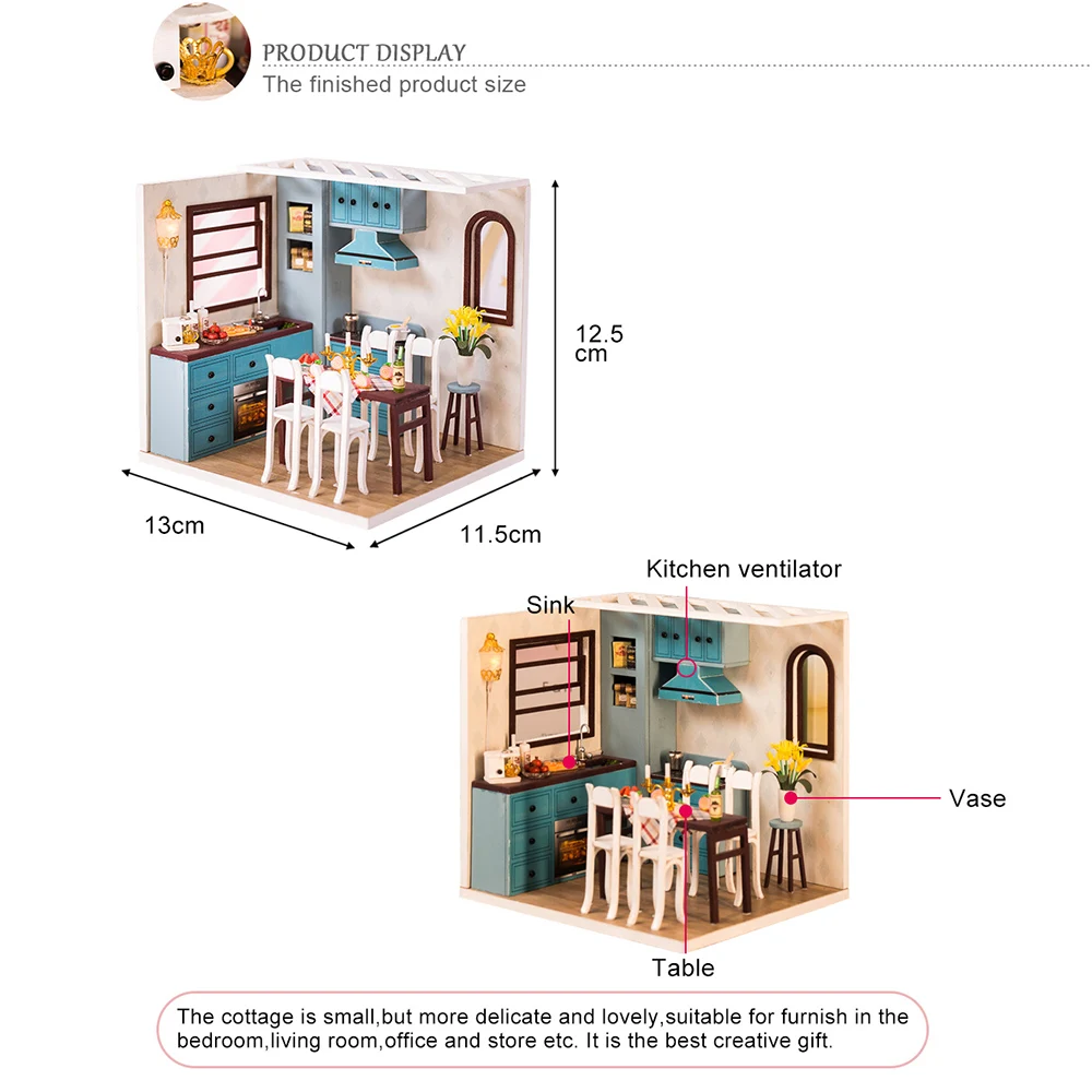 DIY кукольный домик Миниатюрный Набор мебели Diy деревянная кухонная Миниатюрная игрушка для родителей и ребенка с светодиодный пыленепроницаемый детский подарок
