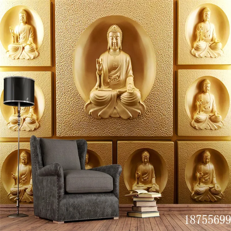 Personalizzato Oro 3d Stereoscopico In Rilievo Statue Di Buddha Parete Foto Sfondi Per Il Tempio Di Tempio Buddista Sfondo Muro Di Carta 3d Aliexpress