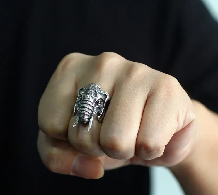 Elephant ring 925 sterling silver Thai handmade retro personality domineering peace men's large | Украшения и аксессуары